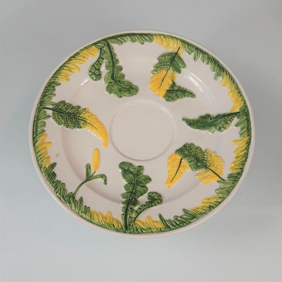 Vintage Italian Cup And Saucer Set Green Garden Ferns And Flower Bud Cottagecore - Picture 6 of 12